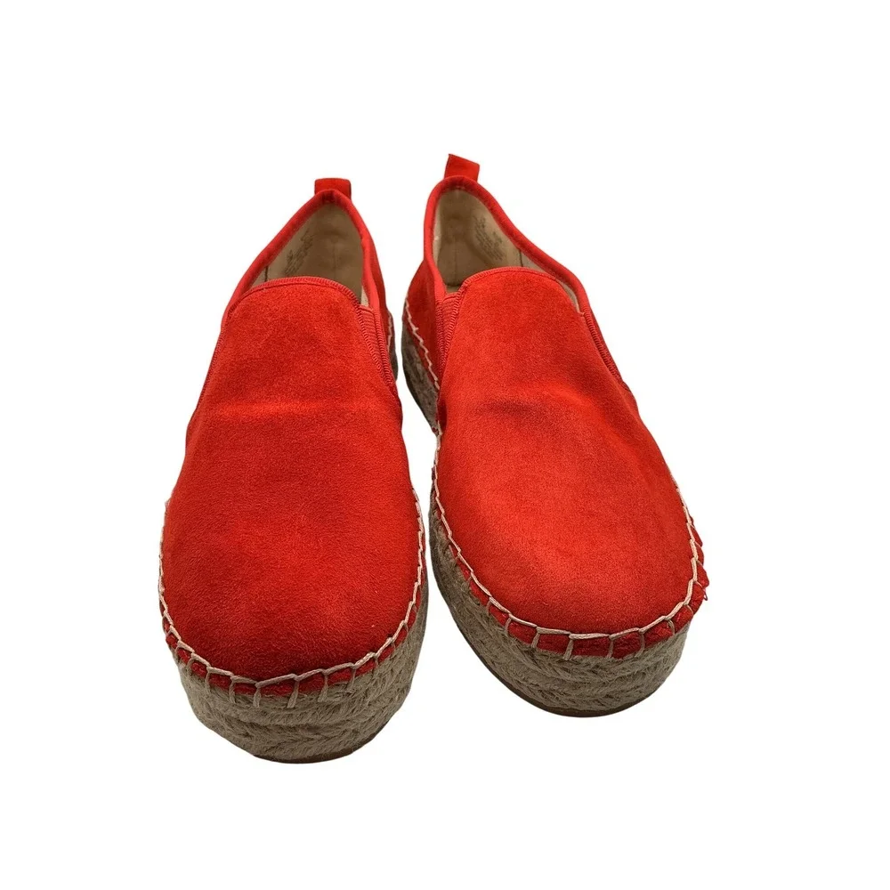 Sam Edelman Carrin Red Suede Espadrille Slip On Platform Sneakers Womens 7M 37